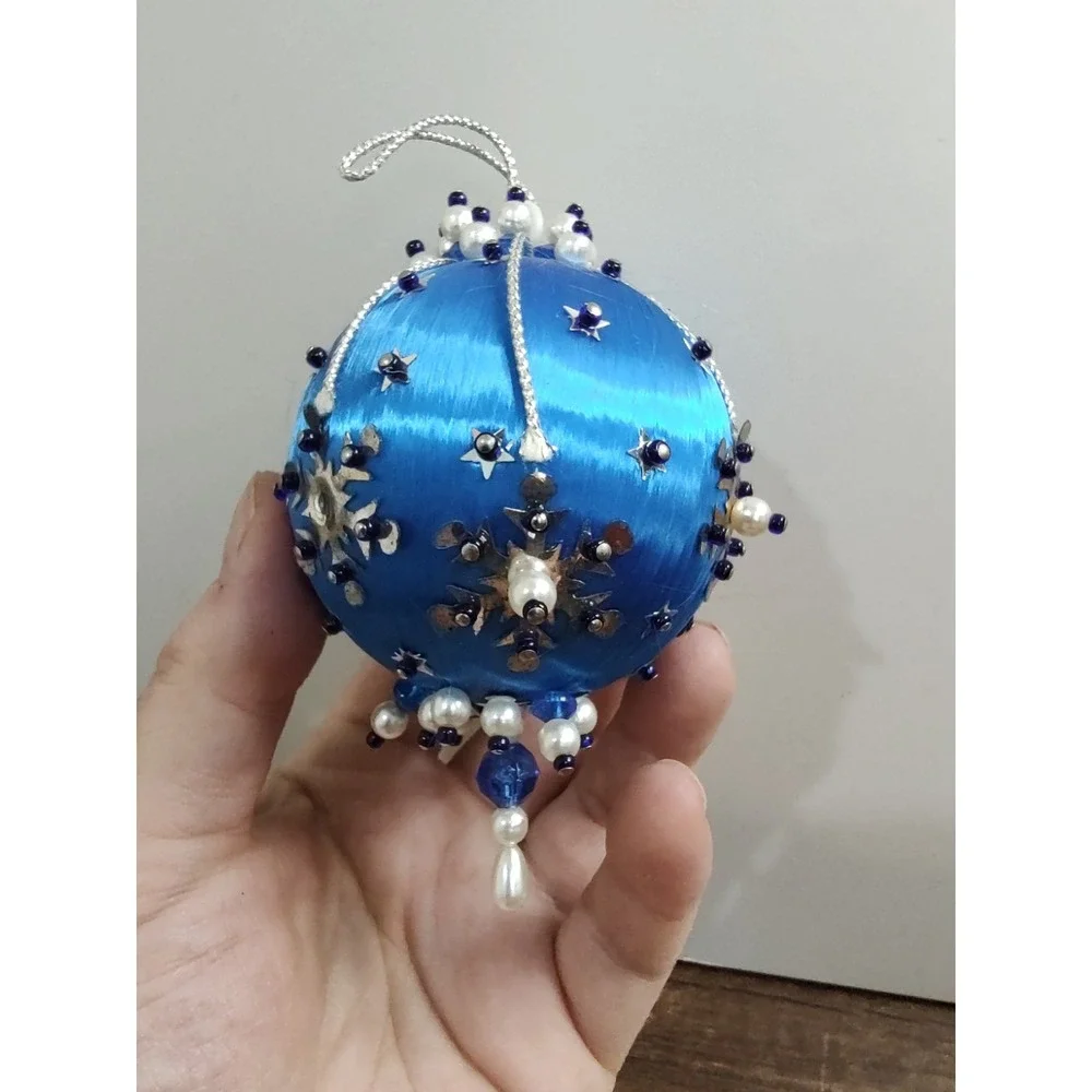 Lot Of 3 Handmade Push Pin Beaded Sequin Christmas Ornament MCM Vintage A17
